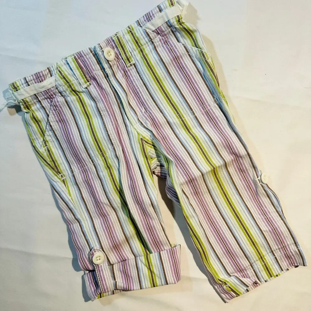 Vintage Genuine Kids From OshKosh Green & Purple Adjustable Capri Pants Sz 12 mo
